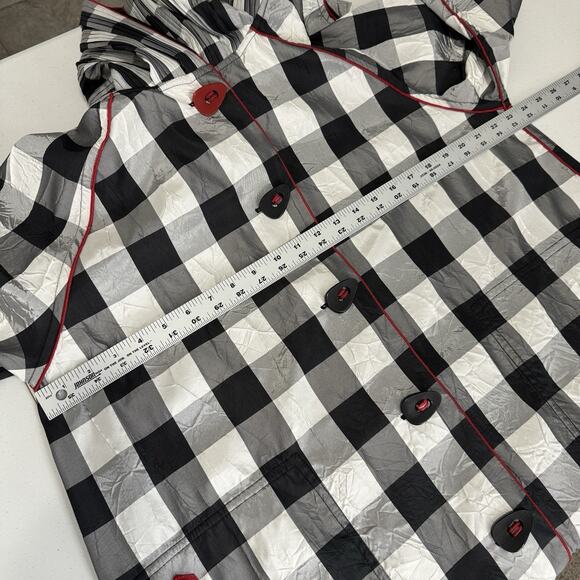 Ubu Womens Jacket L Black Piped Reversible Gingham Parisian Pleated Hood Coat - Picture 5 of 13